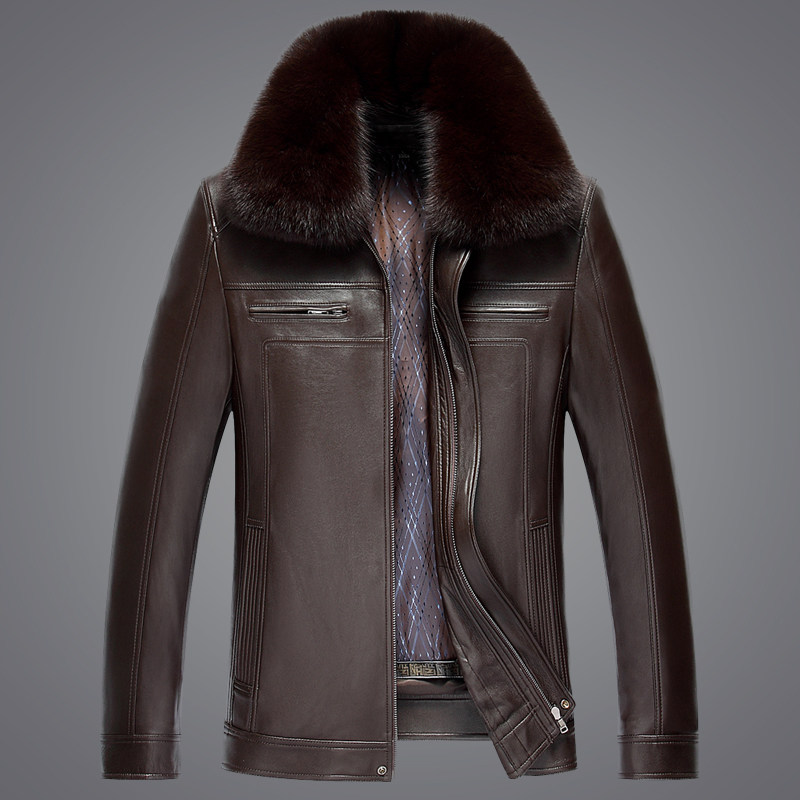 Winter Henning Head Leather Leather Clothing Male Middle Aged Daddy short Sheep Leather Leather Jacket Mink Fur Coats Jacket