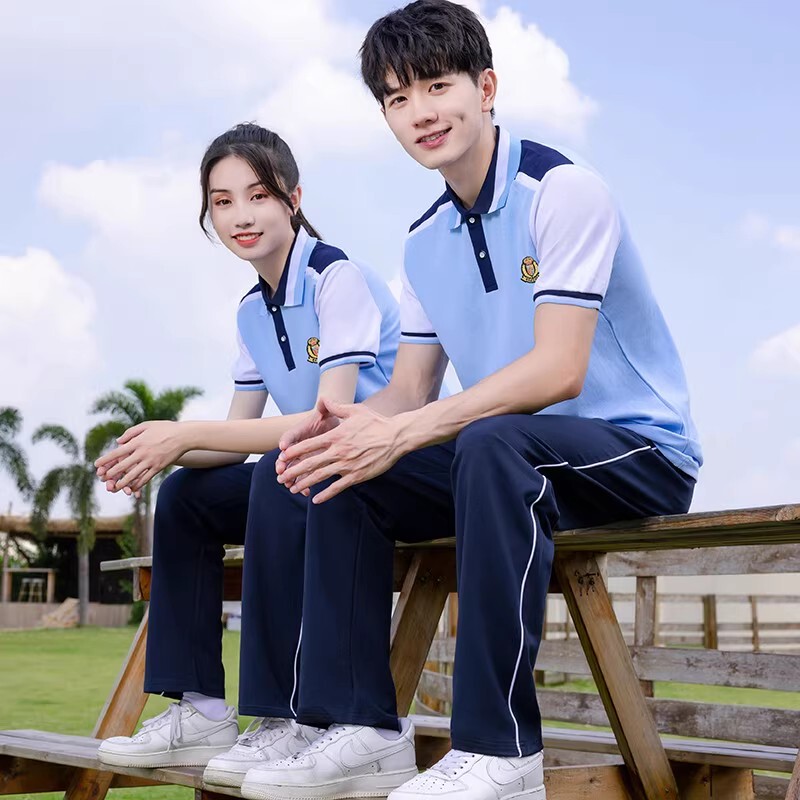 Middle School Student College-Style School Uniform Set, Junior High School Student Summer High School Graduation Short-Sleeved T-Shirt and Pants Sports Two-Piece Set