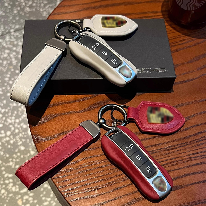 Suitable for Porsche Cowhide Leather Key Case Panamera Macan 911 Cayenne 718 Taycan Key Cover