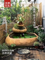 Outdoor stone fish tank fish pond running water fish rock trough outdoor courtyard Pebble sink stone basin Basin pool