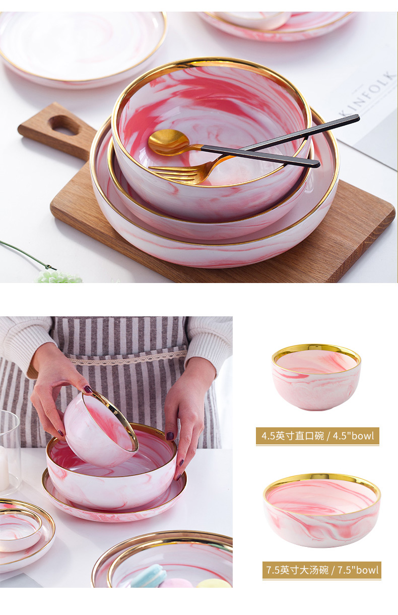 Pink gold marble ceramic tableware dishes suit dishes in northern Europe contracted household (combinations