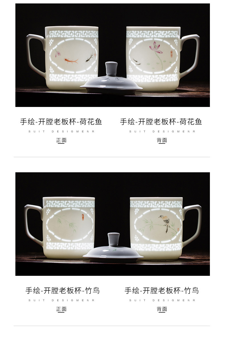 Hand draw pastel and exquisite tea cups with cover creative vintage glass office of jingdezhen ceramic tea cup