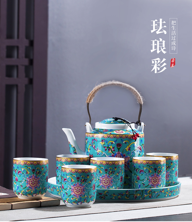 Cool ceramic kettle pot set home old archaize high - temperature large capacity of the teapot colored enamel kettle