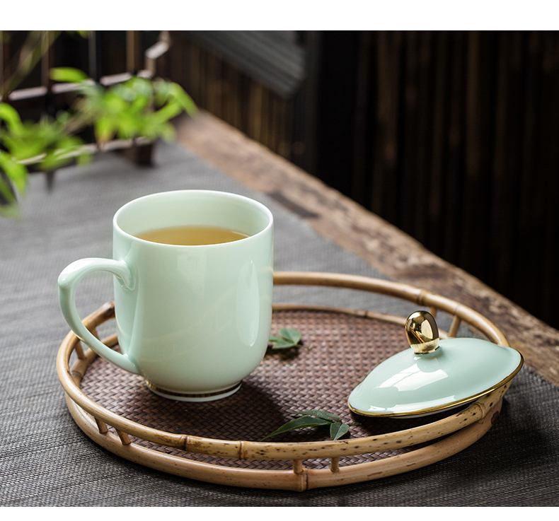 Jingdezhen ceramic cups with cover household ipads porcelain cup cup cyan gold mark cup custom office meeting