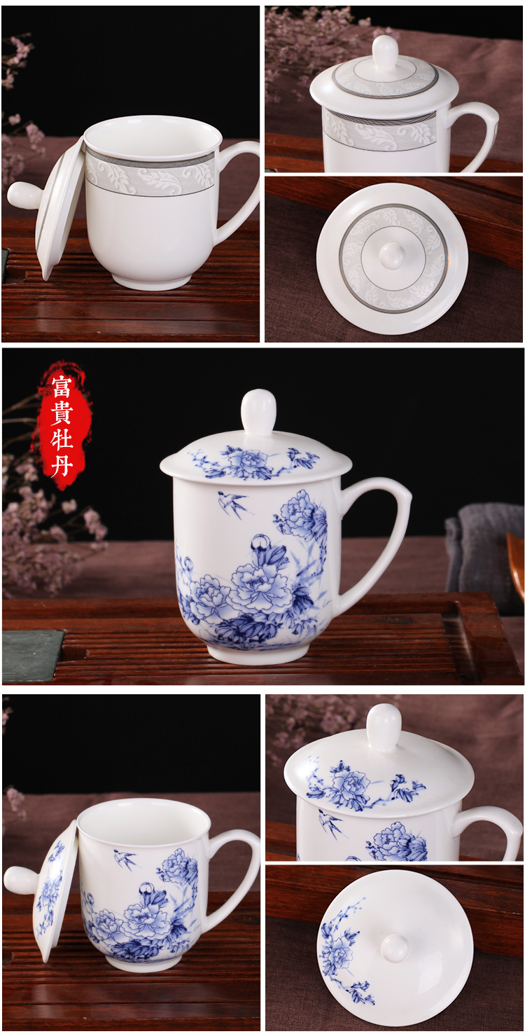 Jingdezhen gốm cốc tinh khiết xương trắng Trung Quốc cốc khách sạn văn phòng cốc họp ly cốc chuông vàng tách trà đặt bộ trà đạo