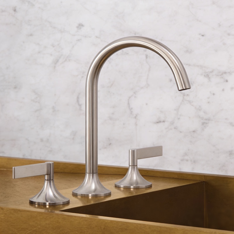 German Contemporary American Minimalist Three-Hole Basin Faucet, Hot and Cold Split Dual-Handle Bathroom Washbasin All-Copper Faucet