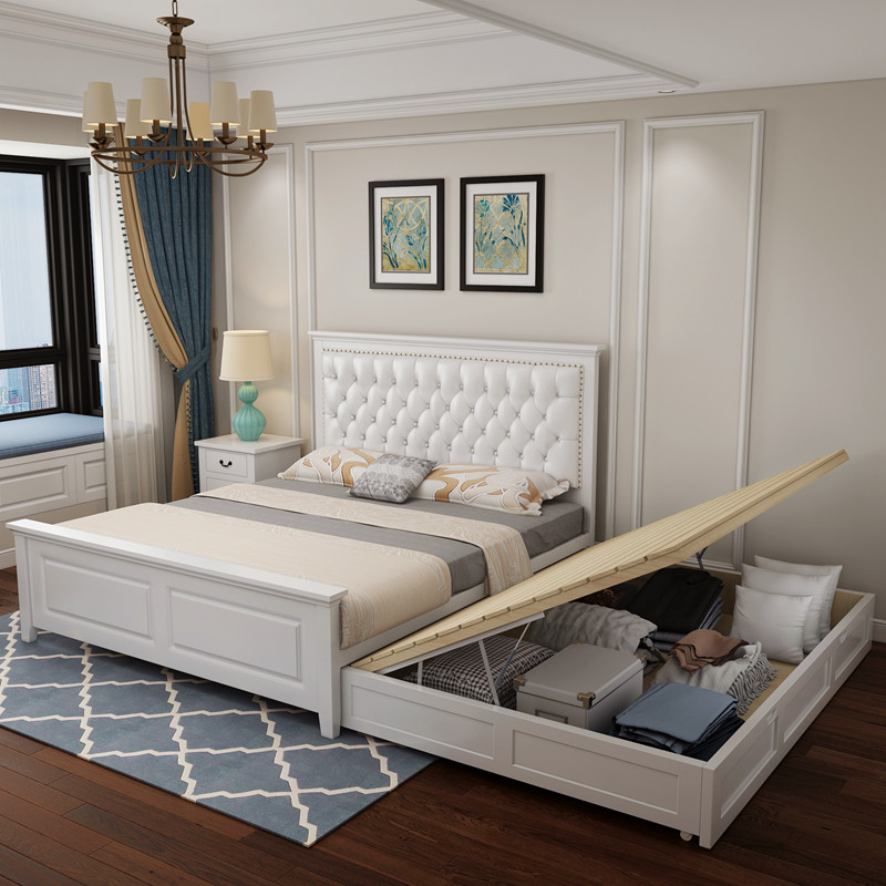 Full solid wood bed 1 8 m Soft bag parent-child bed Double drag bed primary-secondary pull-out accommodating bed containing side pull-drawer bed