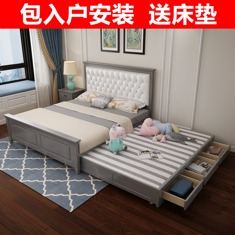 Soft bag solid wood 1 8 m double bed storage tug drawing drawback bed primary-secondary drawer bed oversized bed 200 x 220