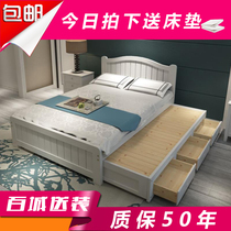 Solid wood bed 1 5 m storage bed draw-up bed white double bed containing children bed drag bed primary-secondary bed with drawer