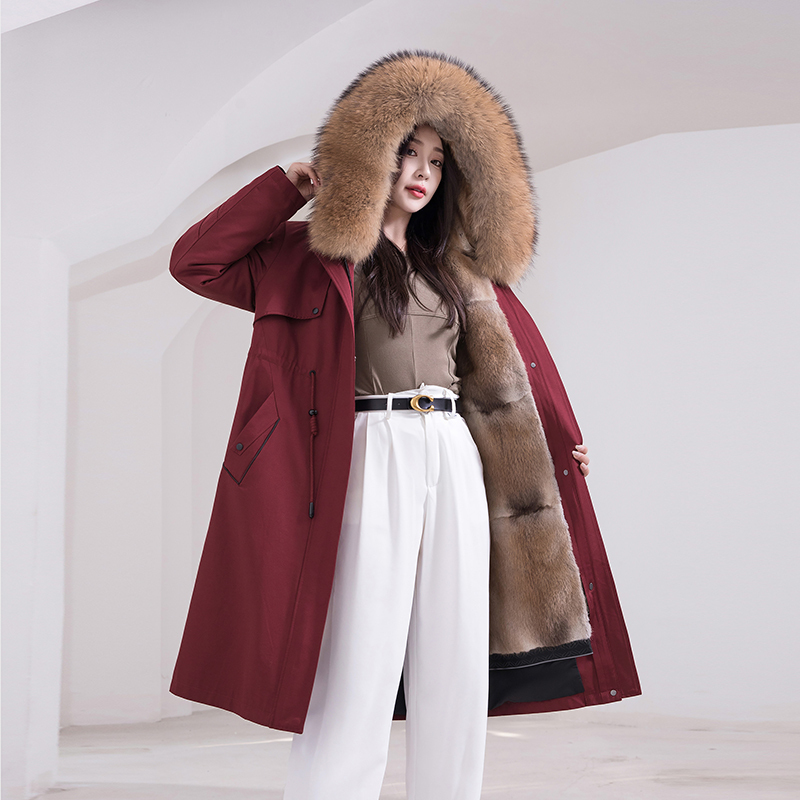 Parker 2025 New Model Women's Detachable Mink Fur Lining Whole Fur Coat Winter Fur Integrated Long Coat