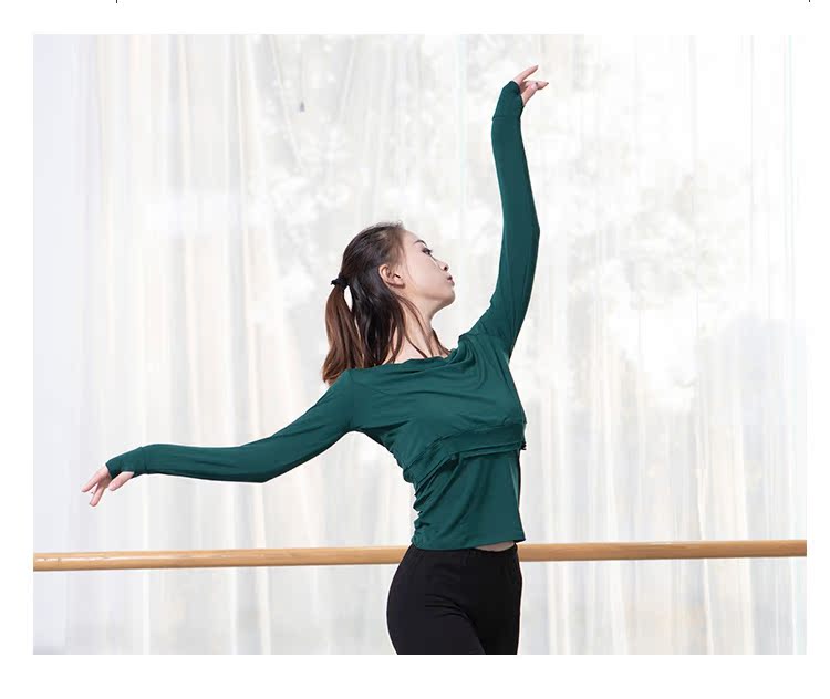 Khiêu vũ quần áo phụ nữ phù hợp với cơ thể yoga hiện đại nhảy dài tay áo cơ sở sinh viên cơ sở đào tạo thiết lập ngón tay - Khiêu vũ / Thể dục nhịp điệu / Thể dục dụng cụ giầy nhảy