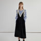 UPP dress two-piece set for women layered velvet French suspender long skirt + lantern sleeve Tencel shirt suit skirt