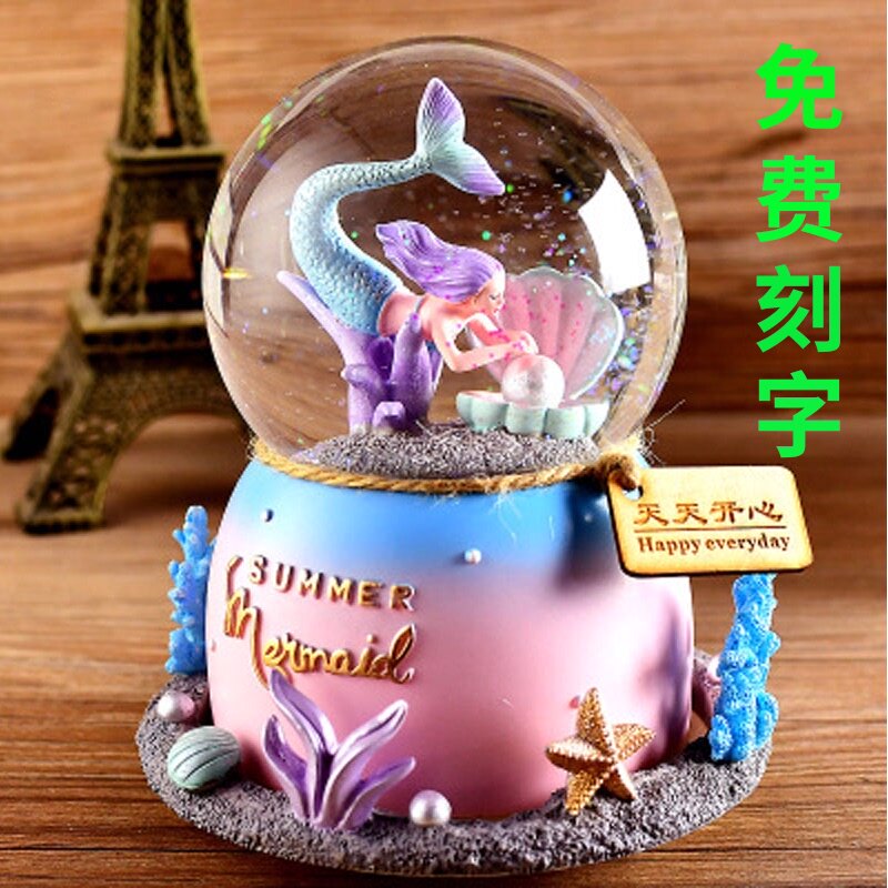 Rotating dream crystal ball music box Luminous music box Snowflake girl heart Children's birthday gift girl ornament