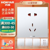 Hongyan switch socket flagship store official flagship silver switch 16a three-hole socket usb network cable panel U2 series