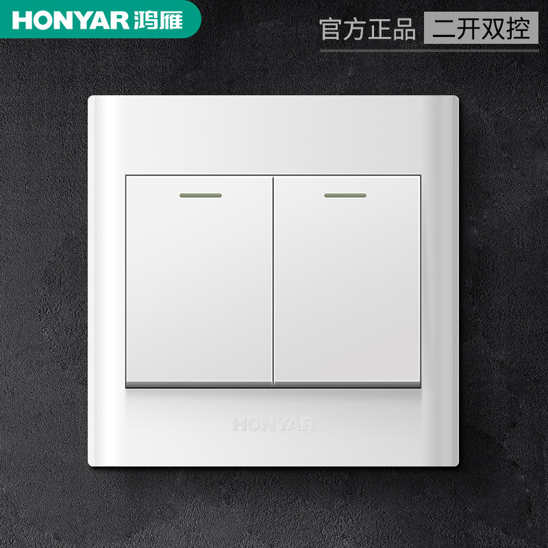 Hon Goose Switch Socket Outlet Switch Panel 2 Open Wall Switch Double Switch Two Open Double Cut Fluorescent Switch