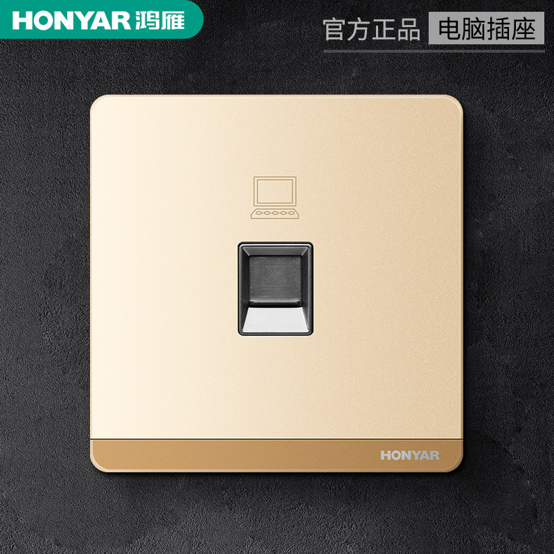 Hongyan big rocker champagne gold stand-up computer socket one-digit network cable network broadband information jack panel