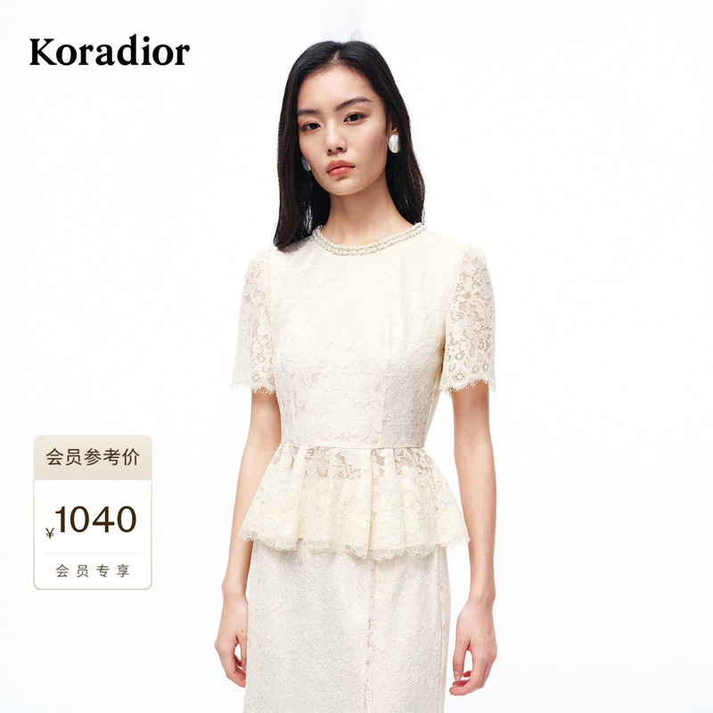 Kolaidier French Romantic Rose Lace Beaded Collar Slim Fit Blouse Top 2026 Summer New Style