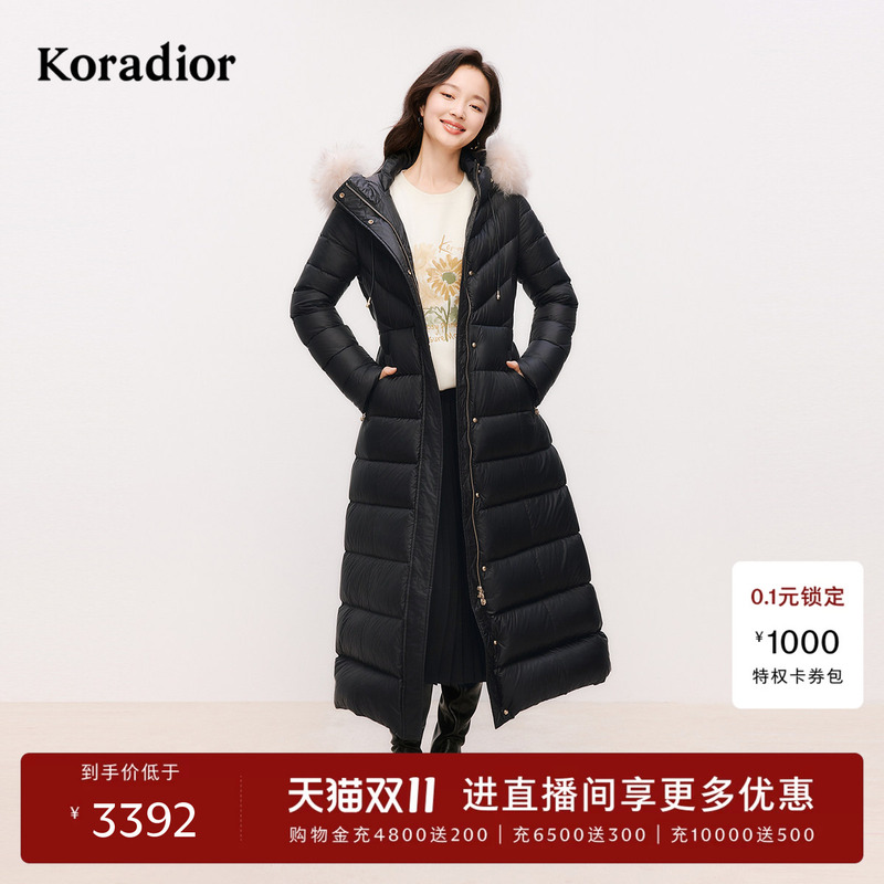 Kolaidier Winter Hooded Raccoon Fur Collar Thickened Slim-Fit Mid-Length down Jacket Kolaidier Winter Hooded Raccoon Fur Collar Thickened Slim-Fit Mid-Length down Jacket