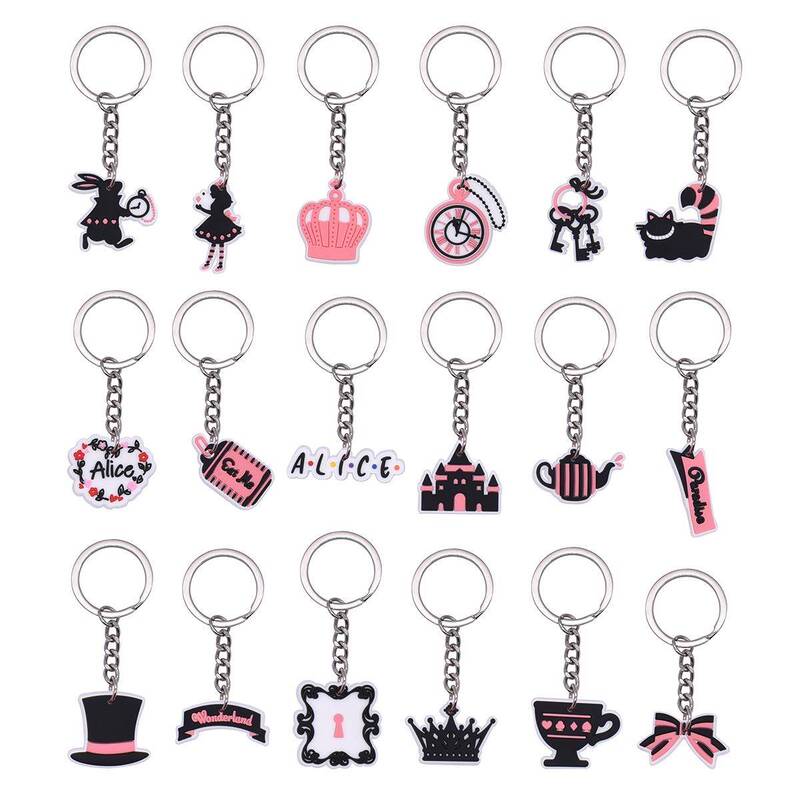 10 Pcs/Pack Alice in Wonderland Cartoon Keychain Accessories Pvc Soft Rubber Keychain Bag Pendant