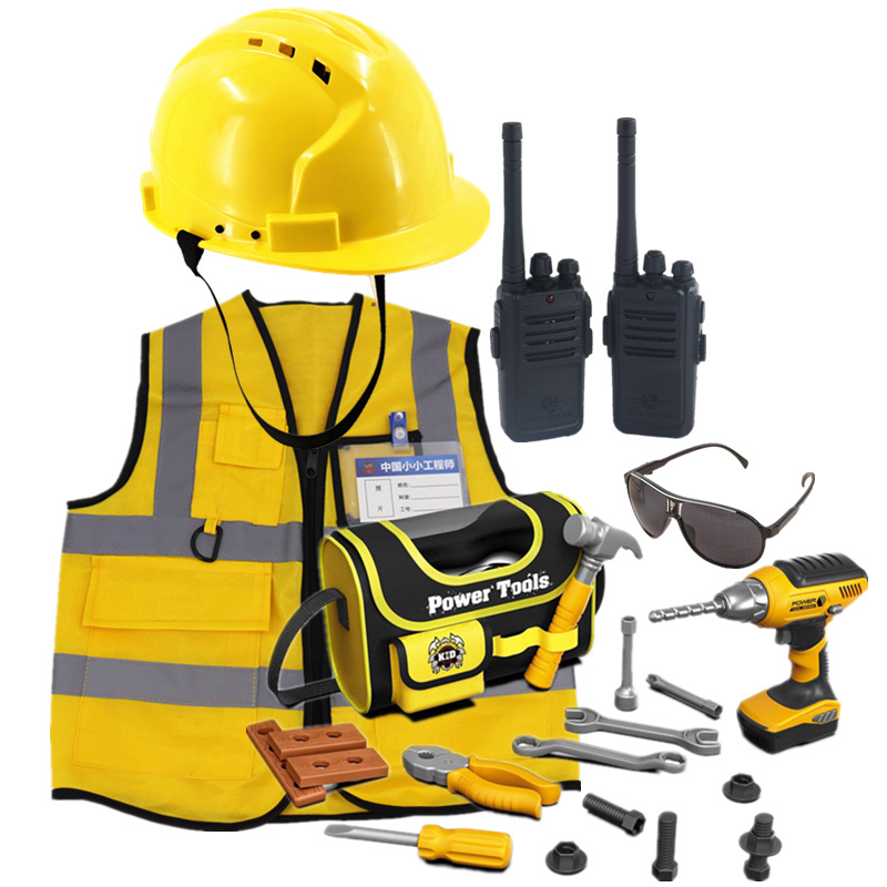 Children's Role-Playing Costume, Little Engineer Uniform, Vest, Repairman, Construction Worker, Carpenter, Electrician, Miner Hat Set