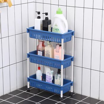 Simple plastic floor-mounted multi-layer wheeled storage rack