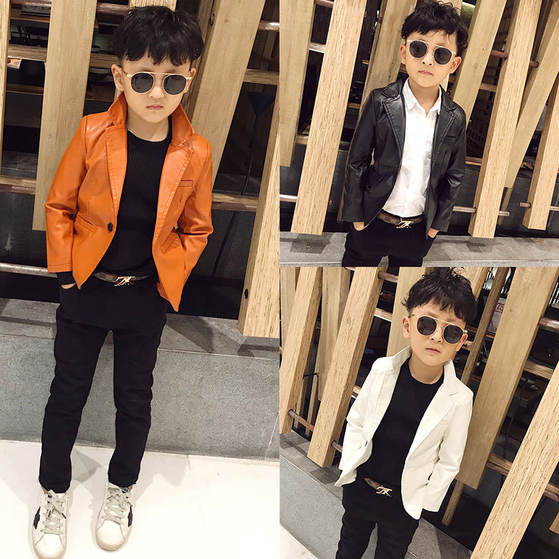 Children's leather jacket boy fur coat jacket autumn and winter clothing baby boy casual little suit Inlan's new Korean version of the tide