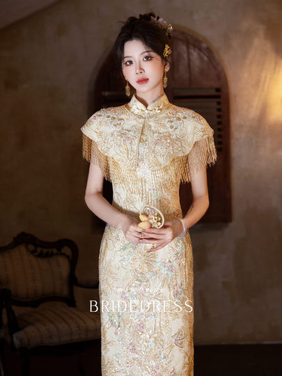 Mingshangsha <Jinzhan> Cheongsam chino mejorado Toast Wear 2025 Nuevo vestido de compromiso nupcial para personas mayores de la industria pesada