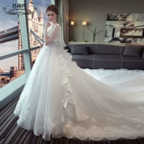 Кружевное свадебное платье для принцессы, 2018, V-образный вырез, в цветочек, открытые плечи, европейский стиль