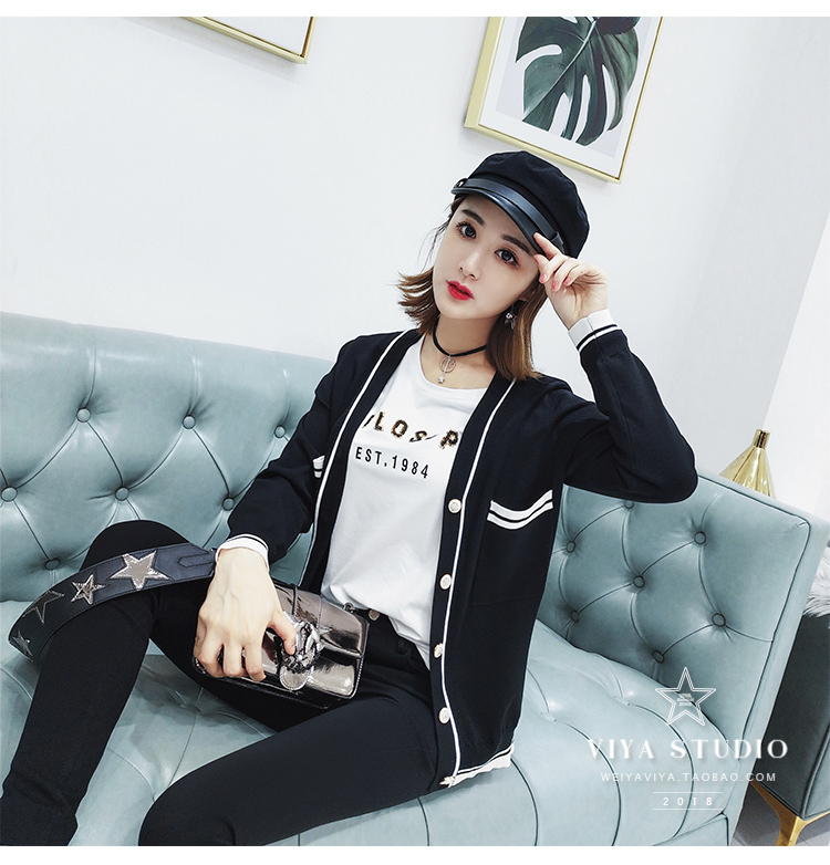 薇娅 viya tùy chỉnh mùa thu mới mã hóa ba màu đan áo khoác qss005978 áo len thổ cẩm