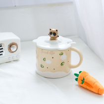 South Korea ins wind super cute cute girl cup cartoon animal with lid spoon mug large capacity ceramic cup