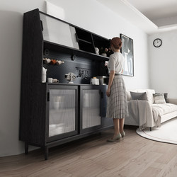 Scandinavian Solid Wood Sideboard Cabinet Fancy Tea Cabinet Hole Board Integrated High Cabinet Coffee Machine Cabinet Minimalist Storage Cabinet