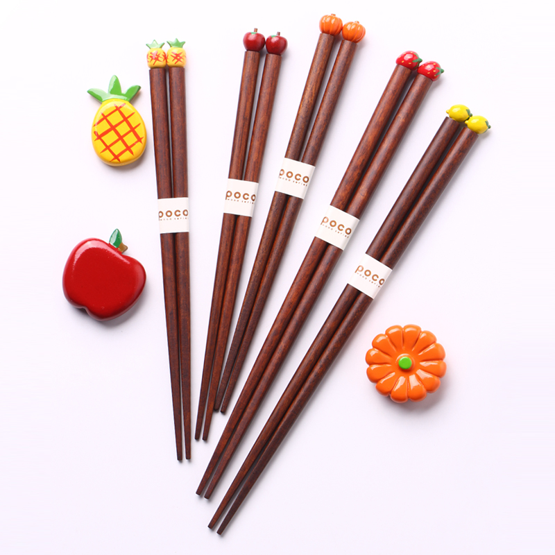 Japan imported cute cartoon natural solid wood chopsticks Zakka adult children's chopsticks household chopsticks rest support non-slip