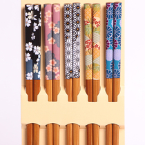 Japan imported Ishida bamboo chopsticks 5 10 pairs gift boxed household non-slip Japanese pointed four seasons banquet color chopsticks
