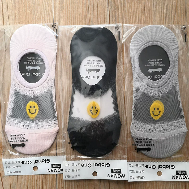 Hàn Quốc Dongdaemun mua sắm vớ len thủy tinh silicon trong suốt thoáng khí chống trượt dễ thương hình mặt cười dễ thương vớ thuyền vô hình - Vớ mắt cá chân