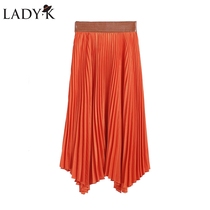 LADY high-cut high-waisted pleated skirt A-line large swing irregular fashion skirt skirt LXZQ229720