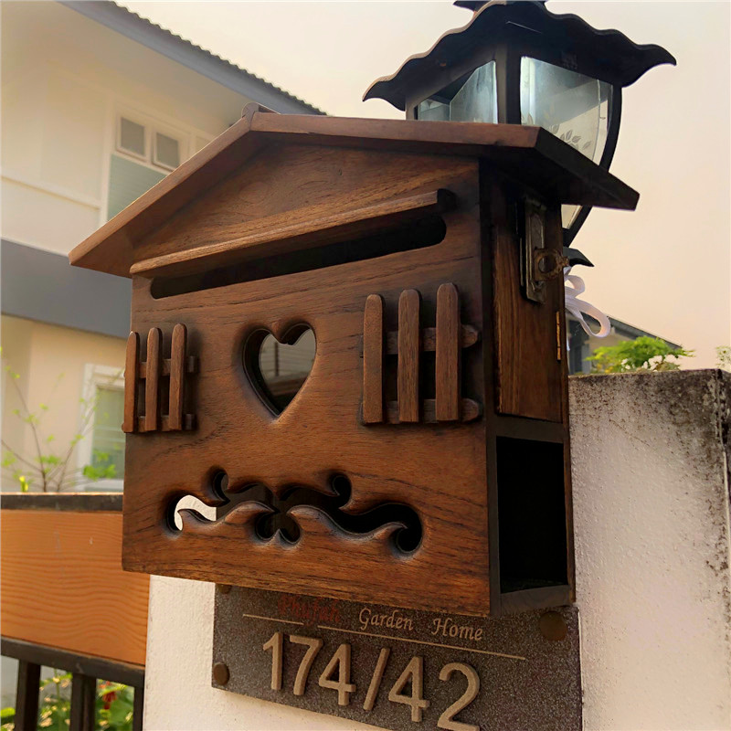 Thai Stall Villa Solid Wood Letter Box Opinion Lifting Report Box Fields Outdoor Hanging Wall Rain Proof Retro Donation Box