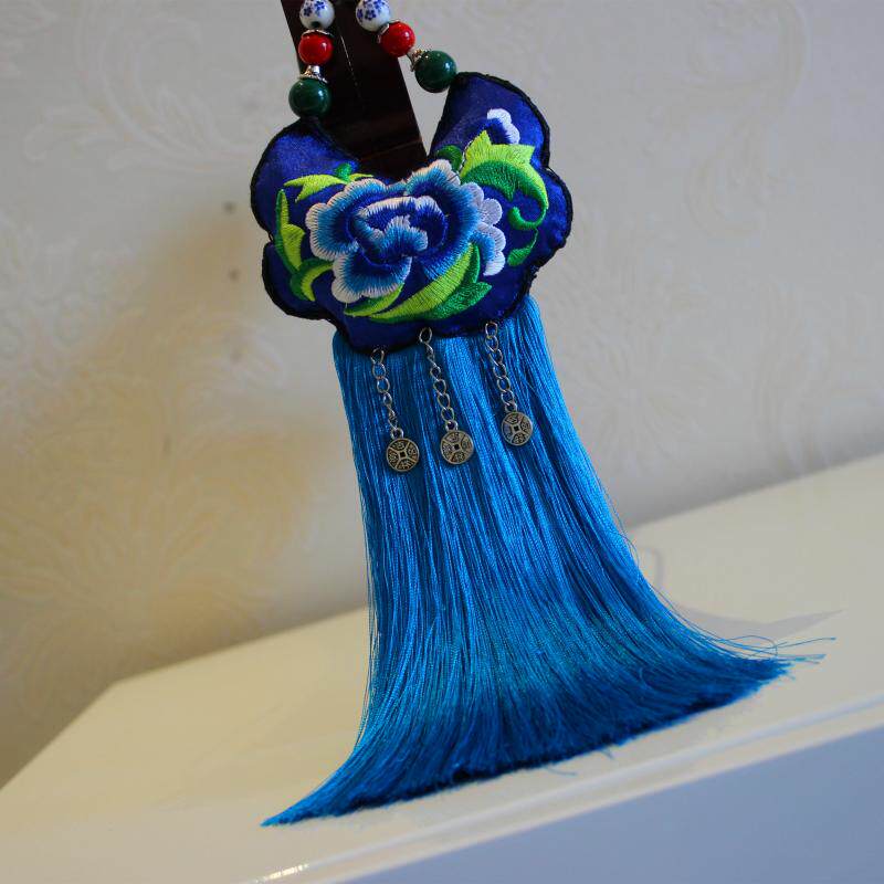 Ethnic merry Su long sweater chain female original design Vintage pendant embroidery necklace Chinese cheongsam accessories