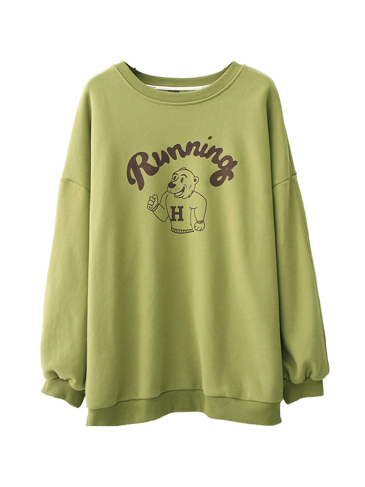 Retro Letter Printed Long-Sleeved Autumn and Winter Large Size 115kg Velvet Warm Sweatshirt for Women