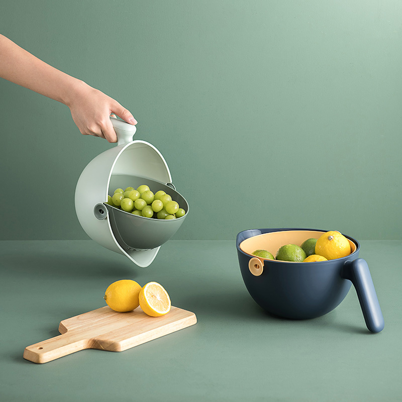 Wash fruit basket double layer wash basket housekitchen multifunctional dish basket living room Nordic creative plastic basket basket