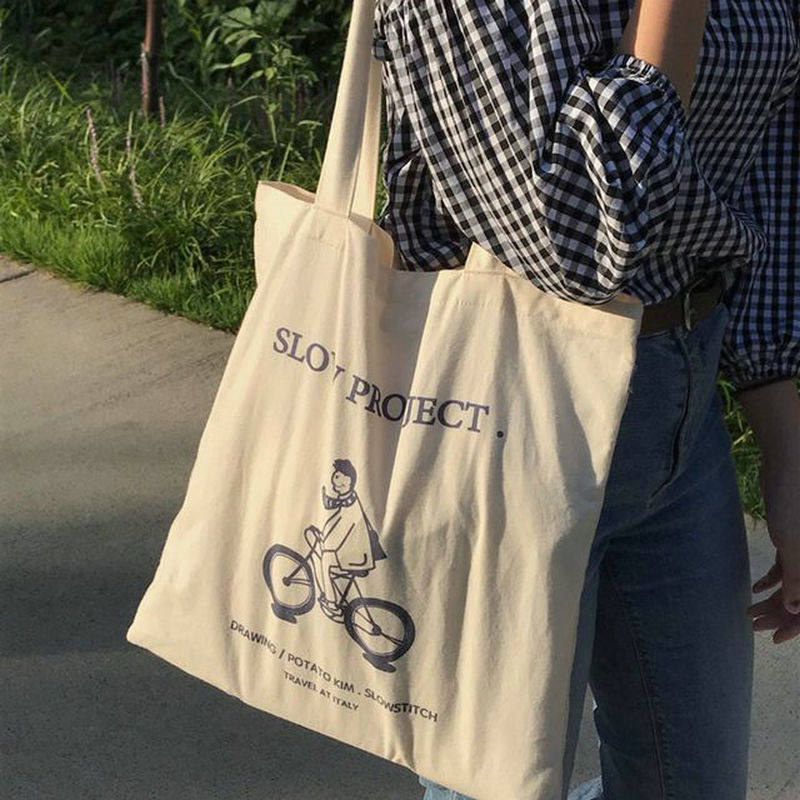 Canvas bag female literary one-shoulder Korean wild chic bag student Han Harajuku ins simple ulzzang messenger bag