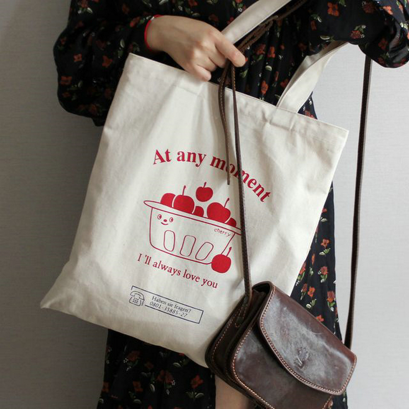 Canvas bag Korean version of Harajuku ins trend women's one-shoulder simple and versatile handbag literary print fresh canvas bag