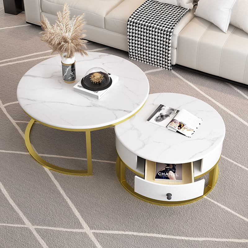 Light luxury rock plate round tea combined small household type modern minimal Nordic marble small tea few tables living room household