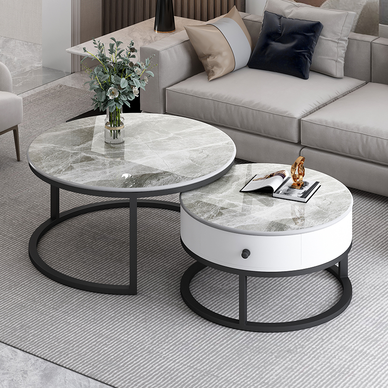 Home Italy Crafts Rock Plate Round Tea Table Small Family Type Light Luxury Modern Minima Living Room Nordic White Marble