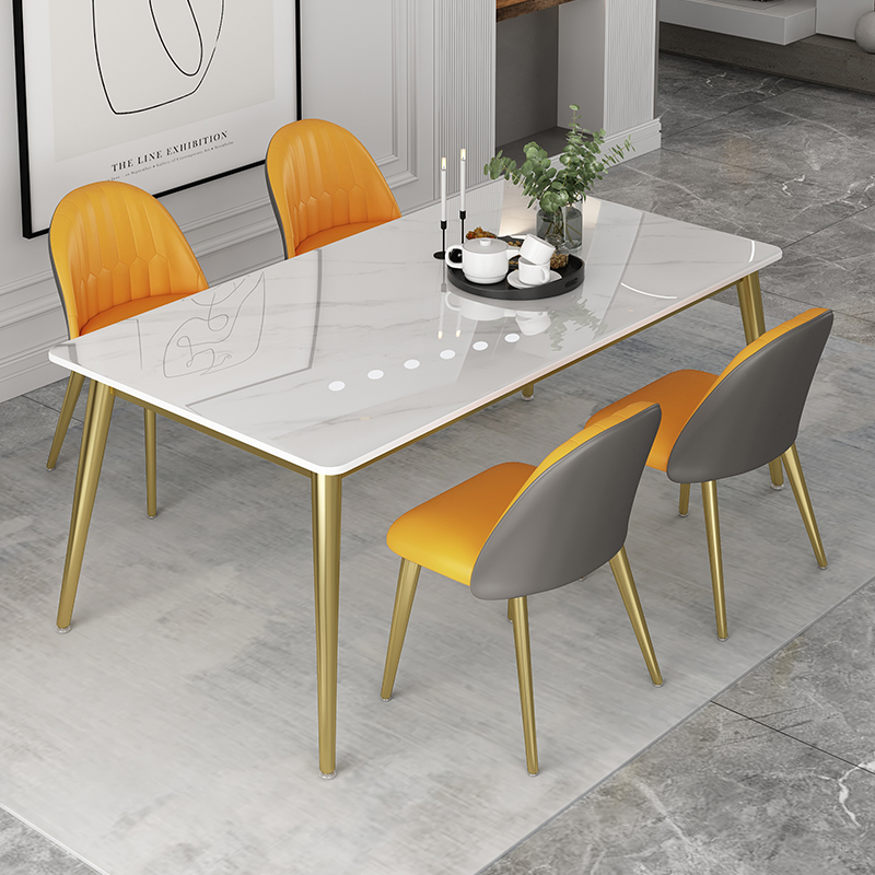 Nordic marble table Home Small family Type rock plate light extravagant dining table and chairs combined modern minimalist rectangular dining table