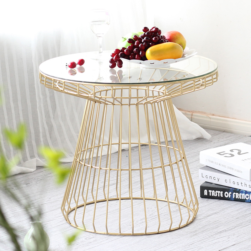 Nordic tempered glass tea table minimalist modern small family style living room sofa edge a few round iron art creative design division