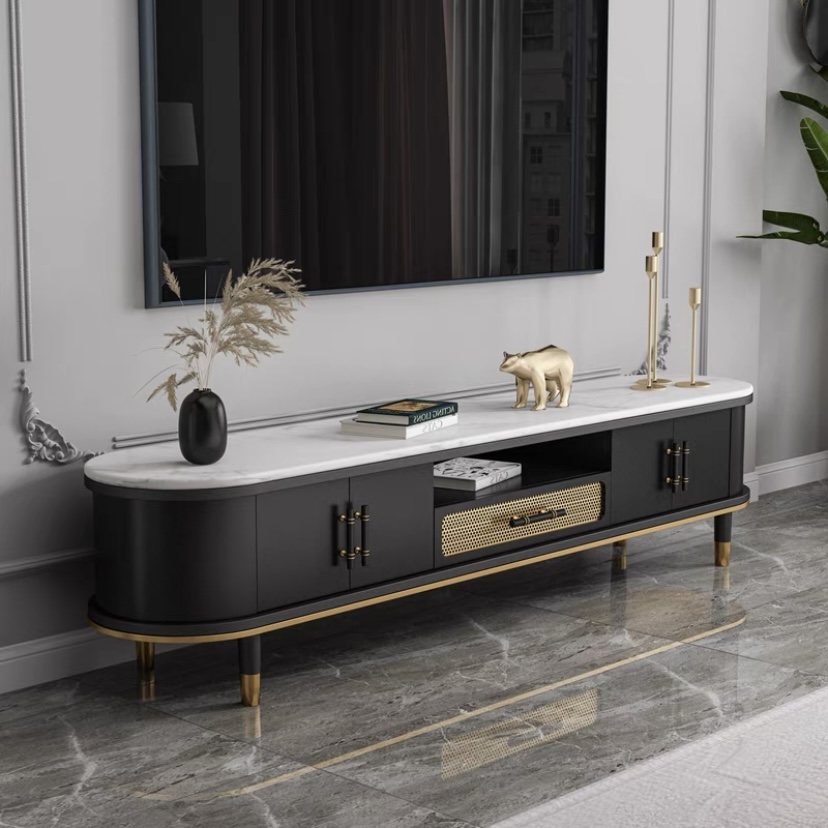 Home living room small minimalist wall cabinet light luxury slate oval coffee table TV cabinet combination modern minimalist Nordic