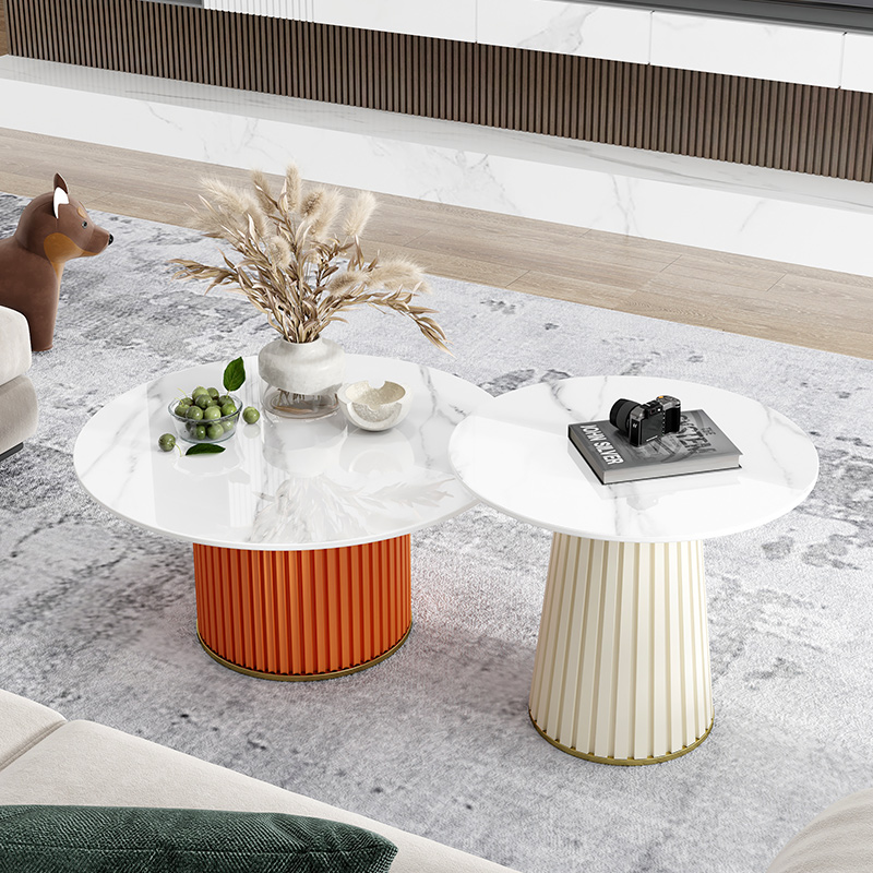 Minimalist-style rockboard tea table round side several living room European style light lavish home small family type net red with white tea table