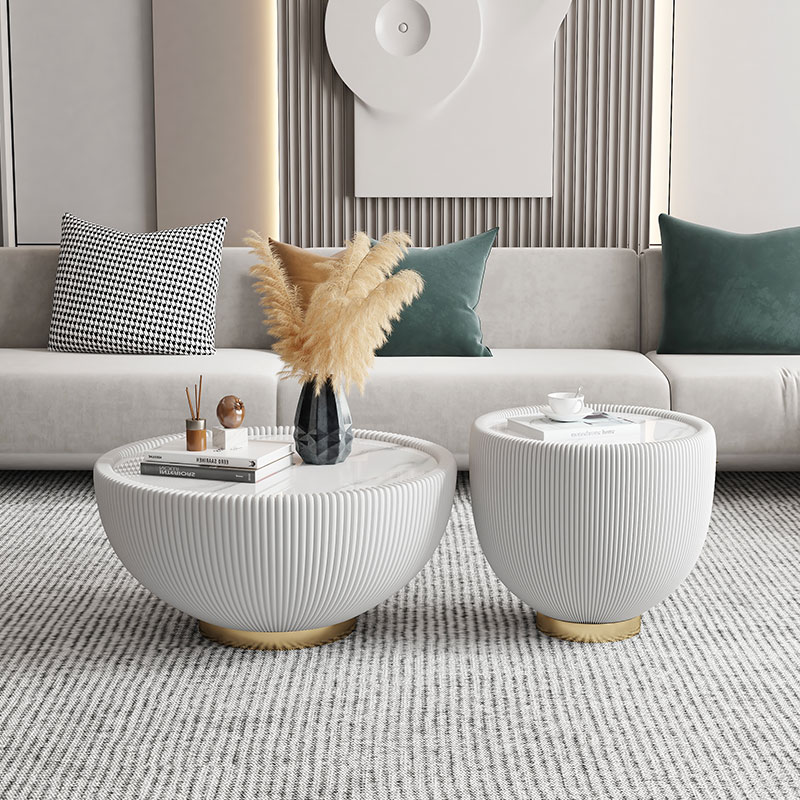 Brief Modern Light Lavish Rockboard Tea Table Small Family Type Round Small Crowd Superior Sense Home Living Room Net Red Extreme Minimalist Creativity