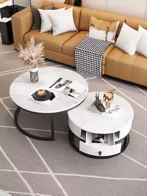 Italy imported rock board tea table small apartment light luxury modern simple living room round side table marble household