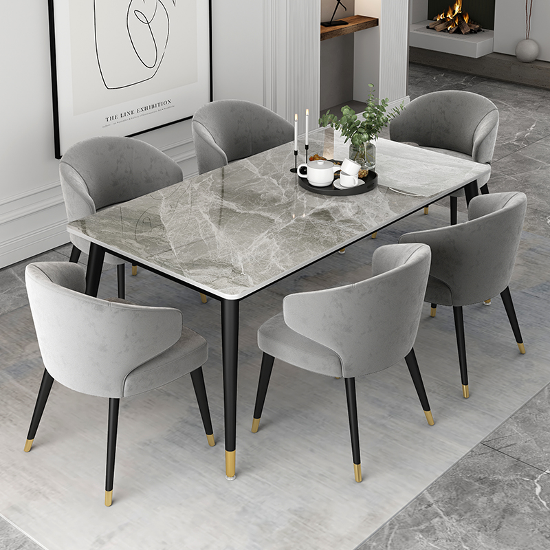 Nordic marble dining table home small apartment light luxury rock slab dining table and chair combination modern minimalist rectangular bright surface